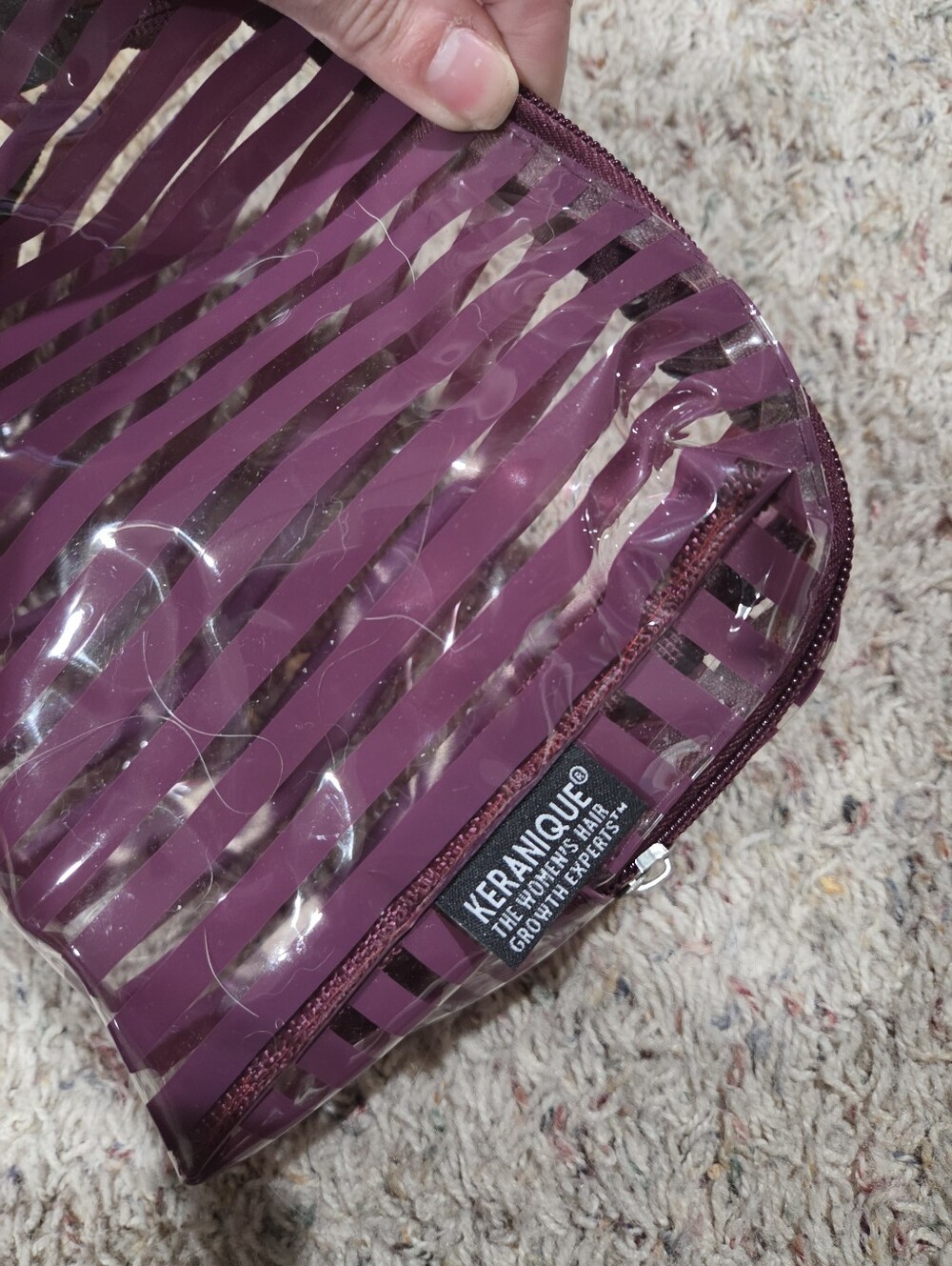 Plum Clear Stripe Cosmetic Keranique Pouch